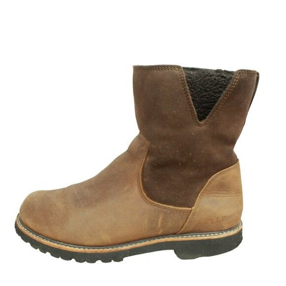LL Bean Brown Leather Side Zip Fleece Lined Rugged Cozy Boots Size 8.5 M - Picture 1 of 9